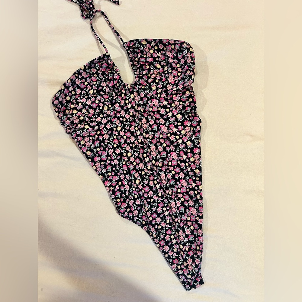 Wayf Black Floral Print bodysuit